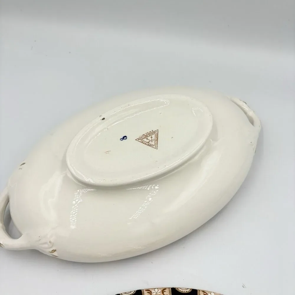 1915 antique Royal Sydneyware William Lowe Covered  Oval Dish  China‎ Blue Gold